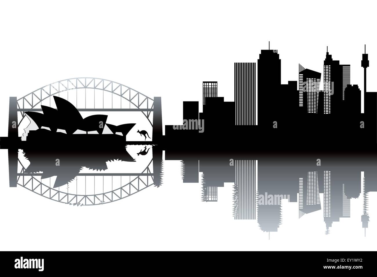Sidney skyline - bianco e nero illustrazione vettoriale Illustrazione Vettoriale