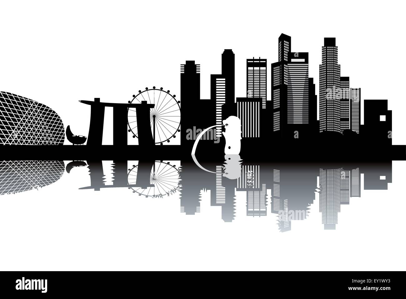Lo skyline di Singapore - bianco e nero illustrazione vettoriale Illustrazione Vettoriale