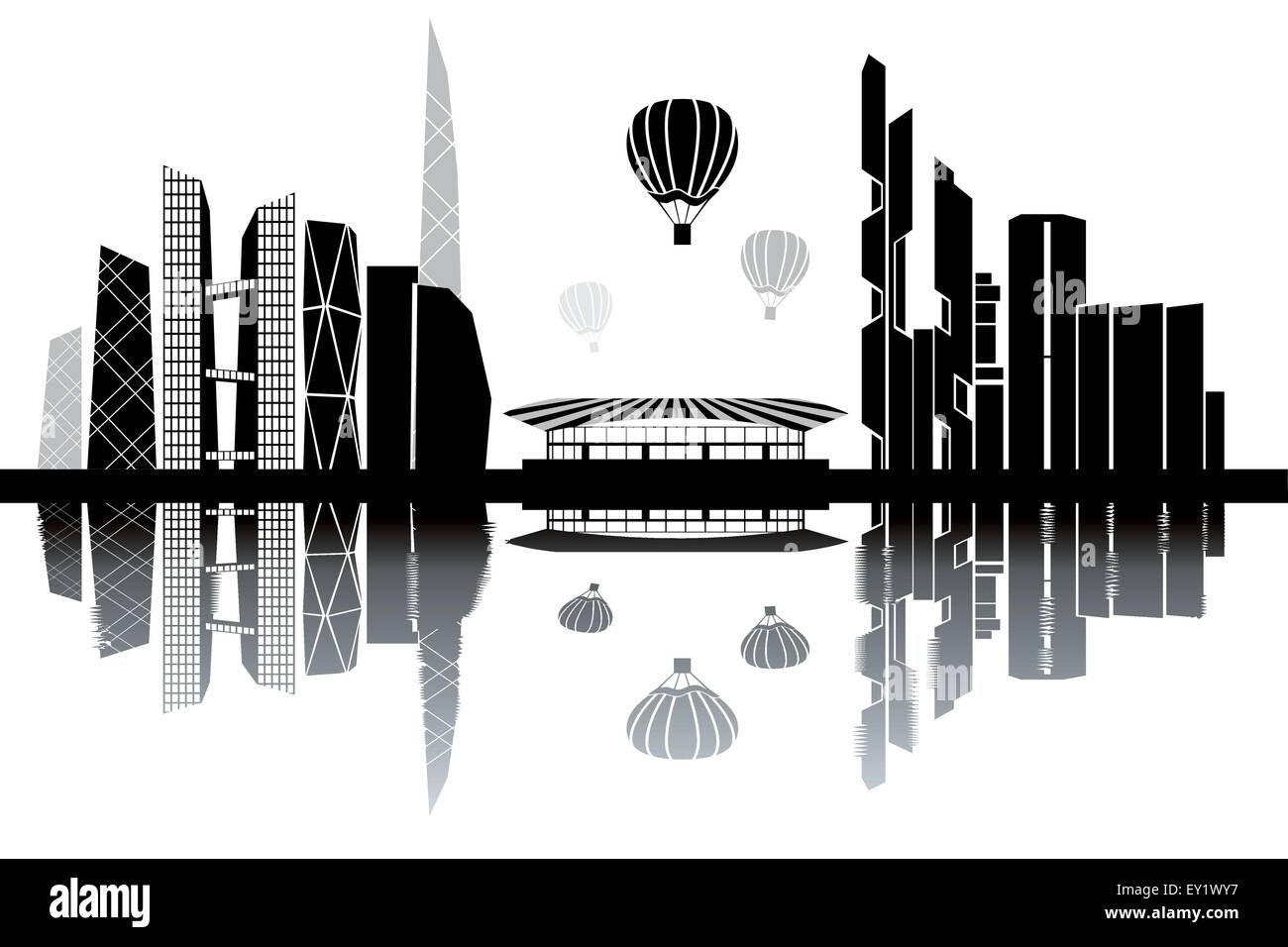 Lo skyline di Seoul - bianco e nero illustrazione vettoriale Illustrazione Vettoriale