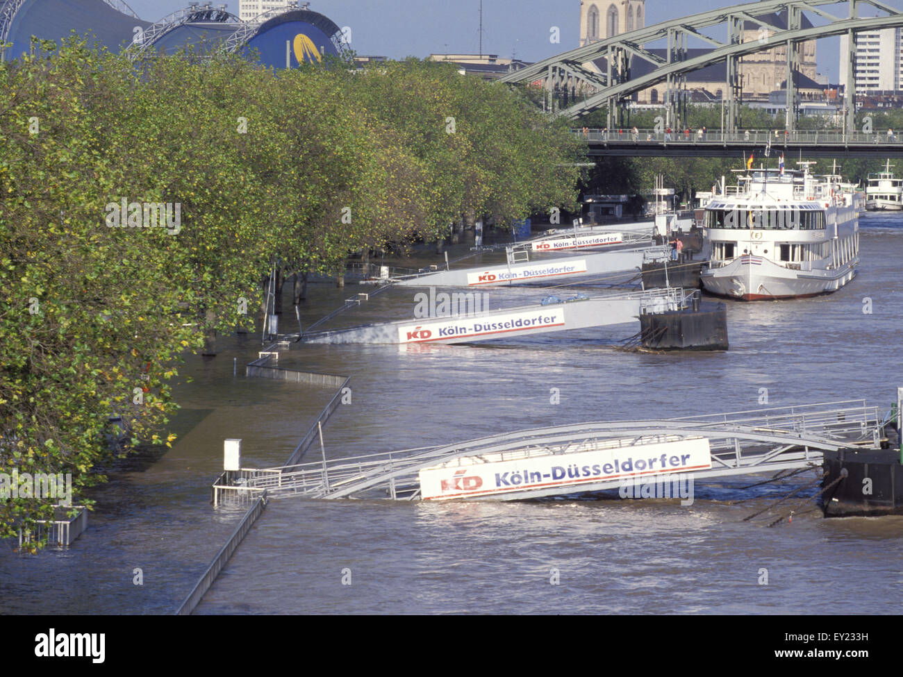 DEU, Germania, Colonia, esondazioni del fiume Reno nel novembre 1998, pontili nella parte vecchia della città.....DEU, Deutschland, Koeln, Hoc Foto Stock