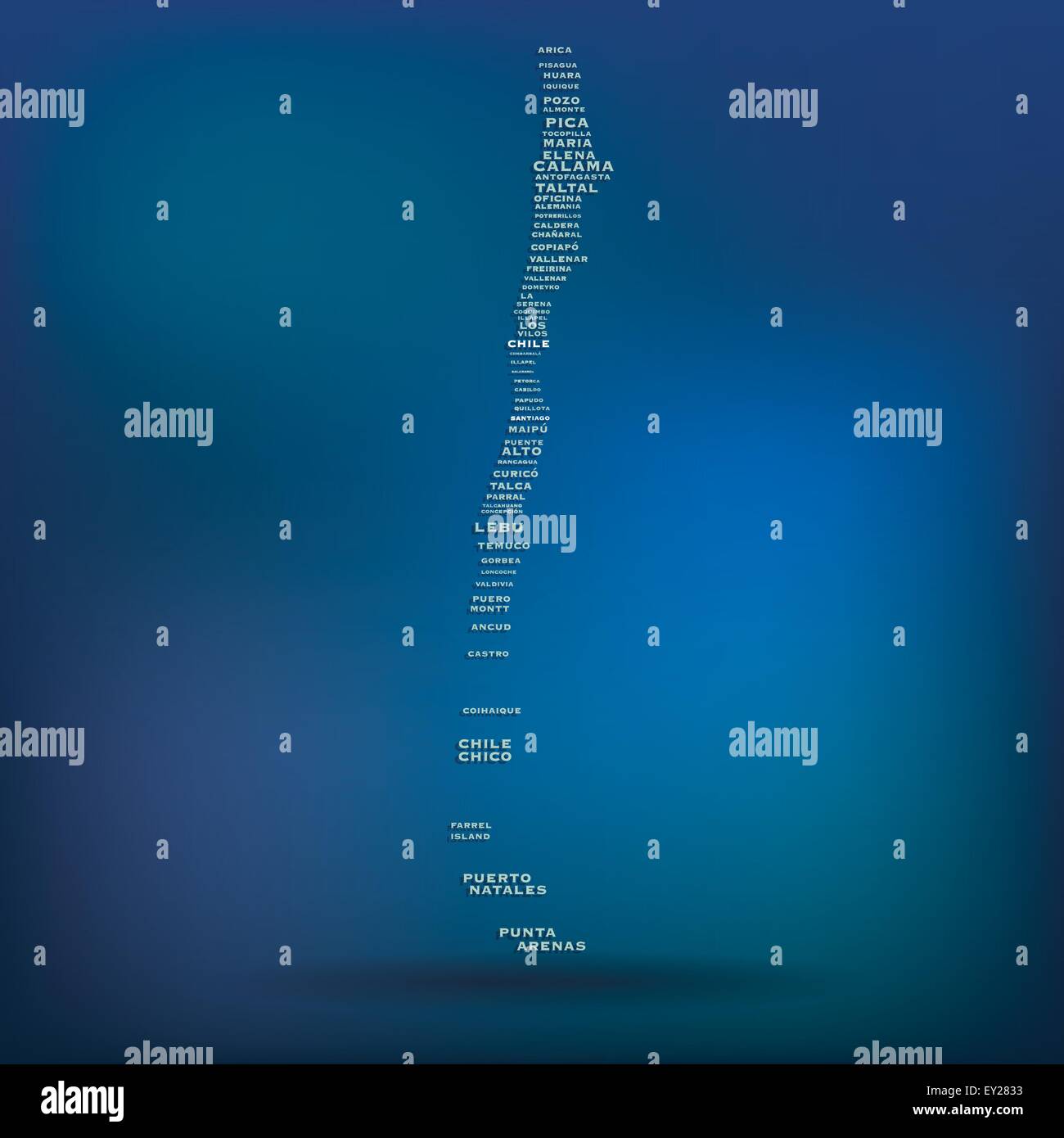Il Cile mappa fatta con il nome di città - illustrazione vettoriale Illustrazione Vettoriale