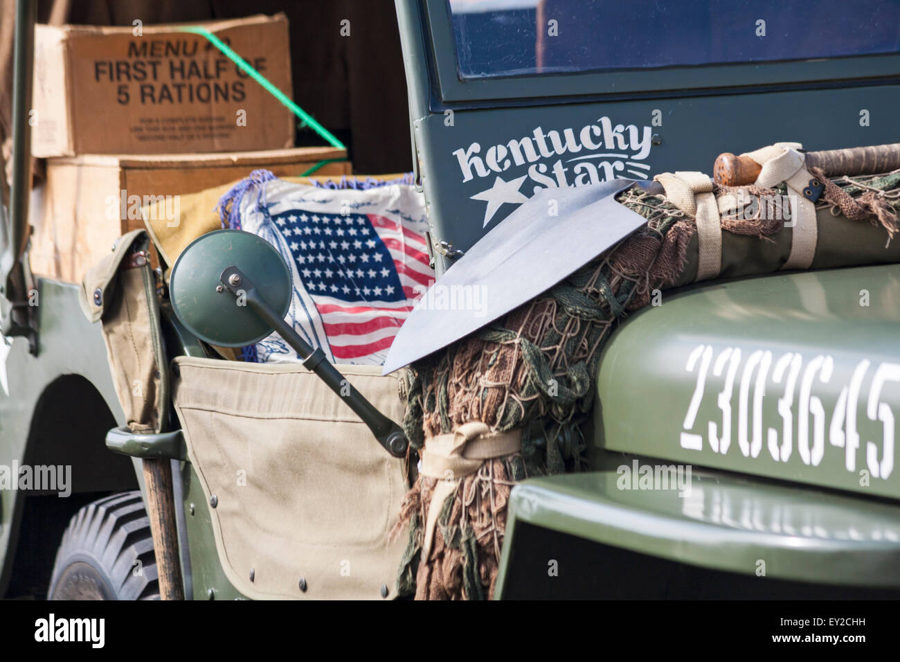 Dettaglio delle merci su Kentucky Star veicolo militare sul display a Poole Vintage evento in luglio Foto Stock