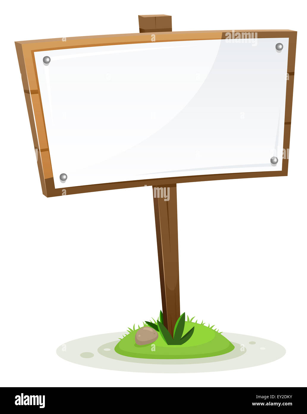 Illustrazione di una primavera o estate rurale cartoon in legno segno di legno con carta, isolati su sfondo bianco Foto Stock