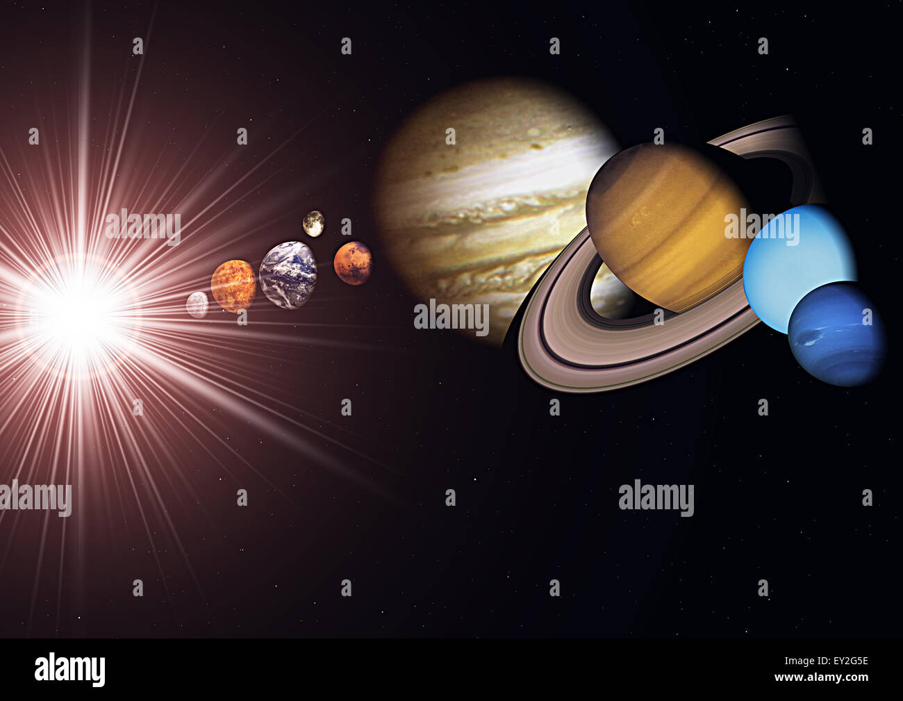 Vista 3d del sistema solare Foto Stock