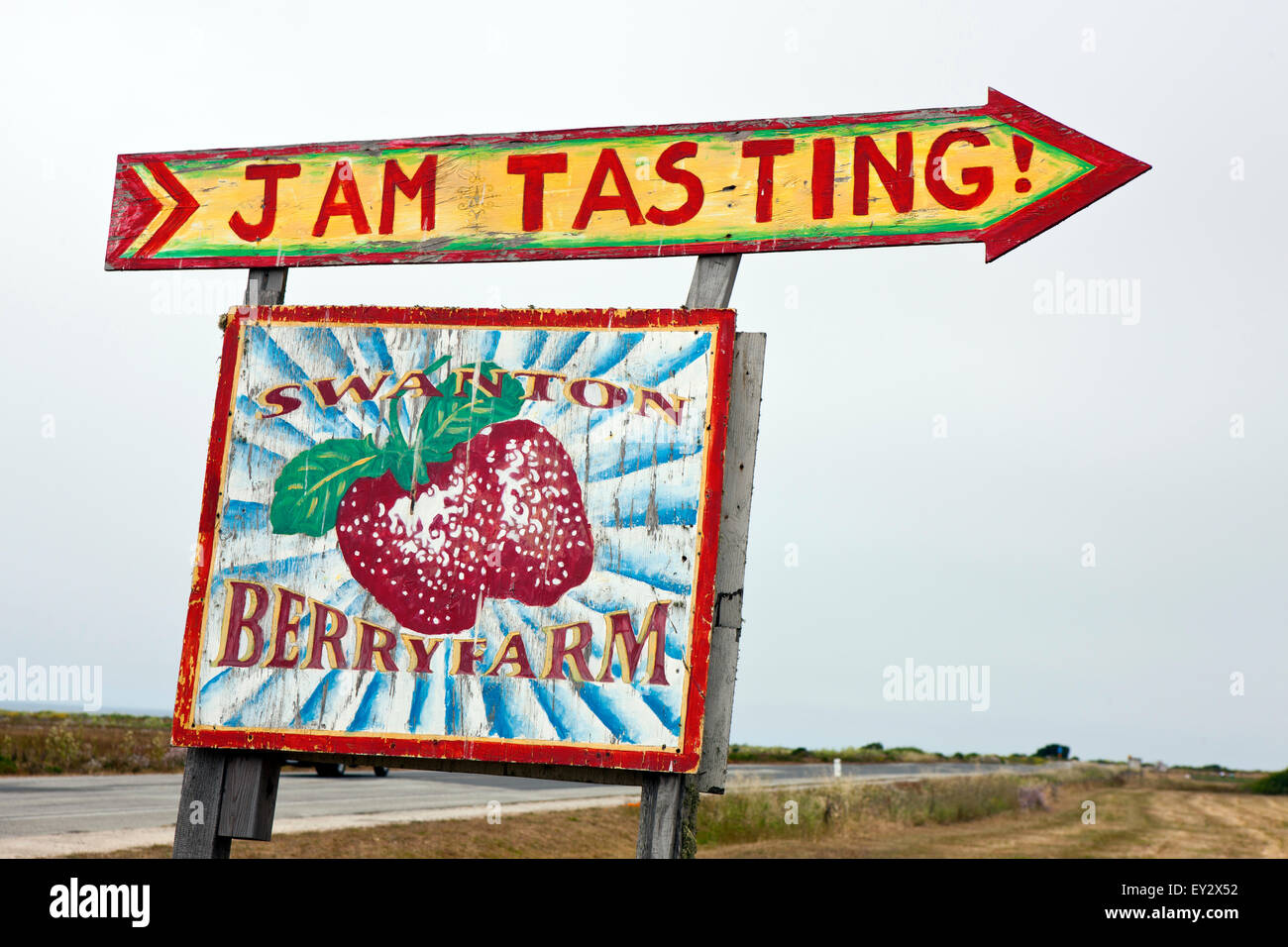 Degustazione di inceppamento segno, Swanton Berry Farm, Davenport, California, Stati Uniti d'America Foto Stock
