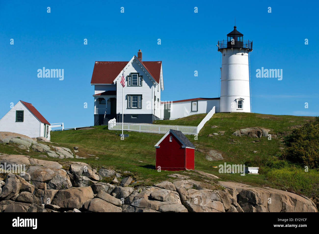 Cape Neddick Lighthouse / Nubble Luce, Cape Neddick, York Beach, York, Maine, Stati Uniti d'America Foto Stock