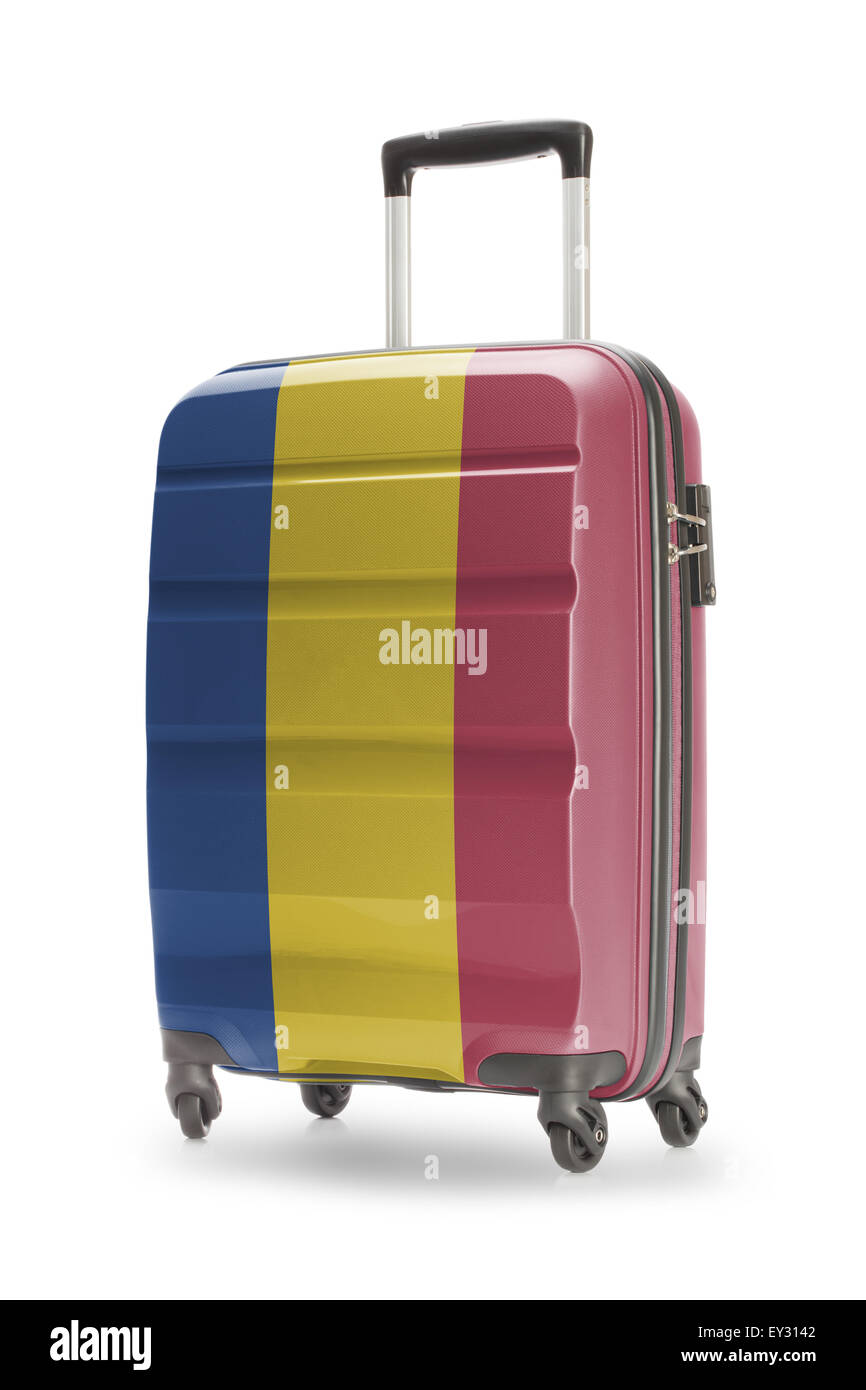 Valigia dipinta in bandiera nazionale - Romania Foto Stock