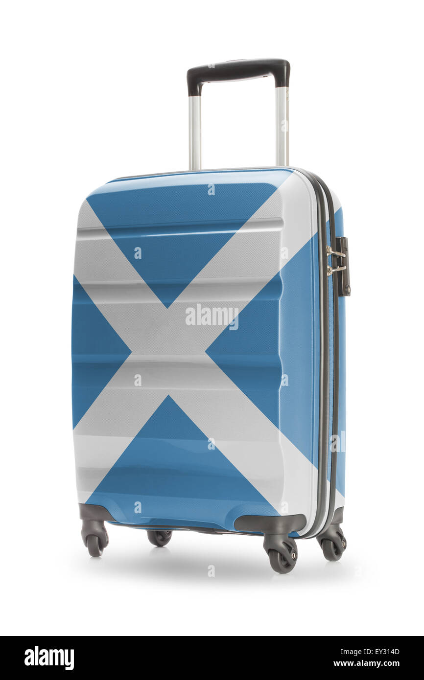 Valigia dipinta in bandiera nazionale - Scozia Foto Stock