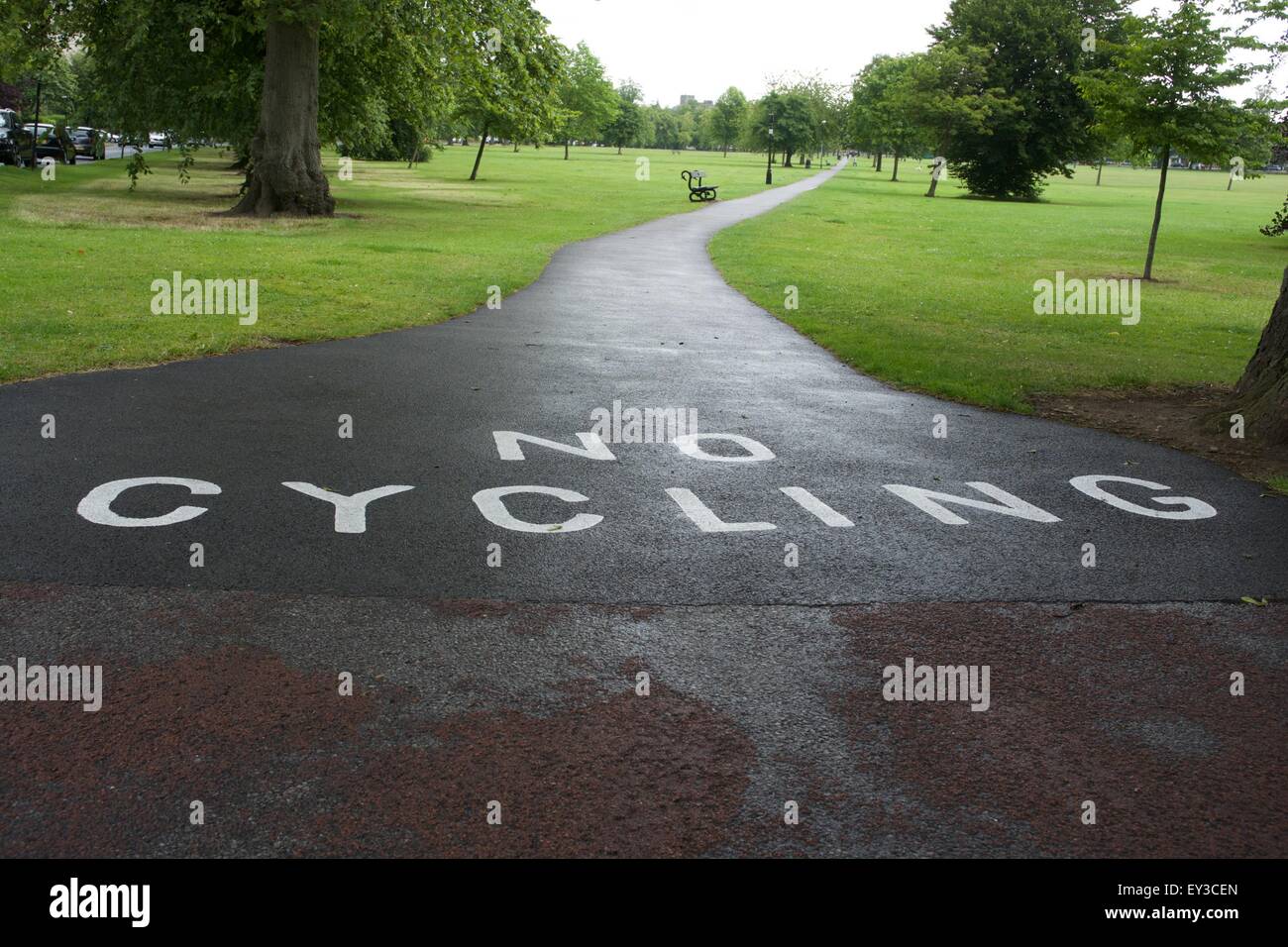 Harrogate, North Yorkshire, Regno Unito. 21 Luglio, 2015. Un anno dopo Harrogate ha ospitato la prima fase del 2014 Tour de France il Consiglio ha messo 'No Ciclismo ' avvisi su vaganti , che era iarde dalla linea di finitura. I ciclisti locali e organizzazione in bicicletta sono molto deluso. No Ciclismo Harrogate, North Yorkshire, UK Credit: Giovanni friggitrice/Alamy Live News Foto Stock