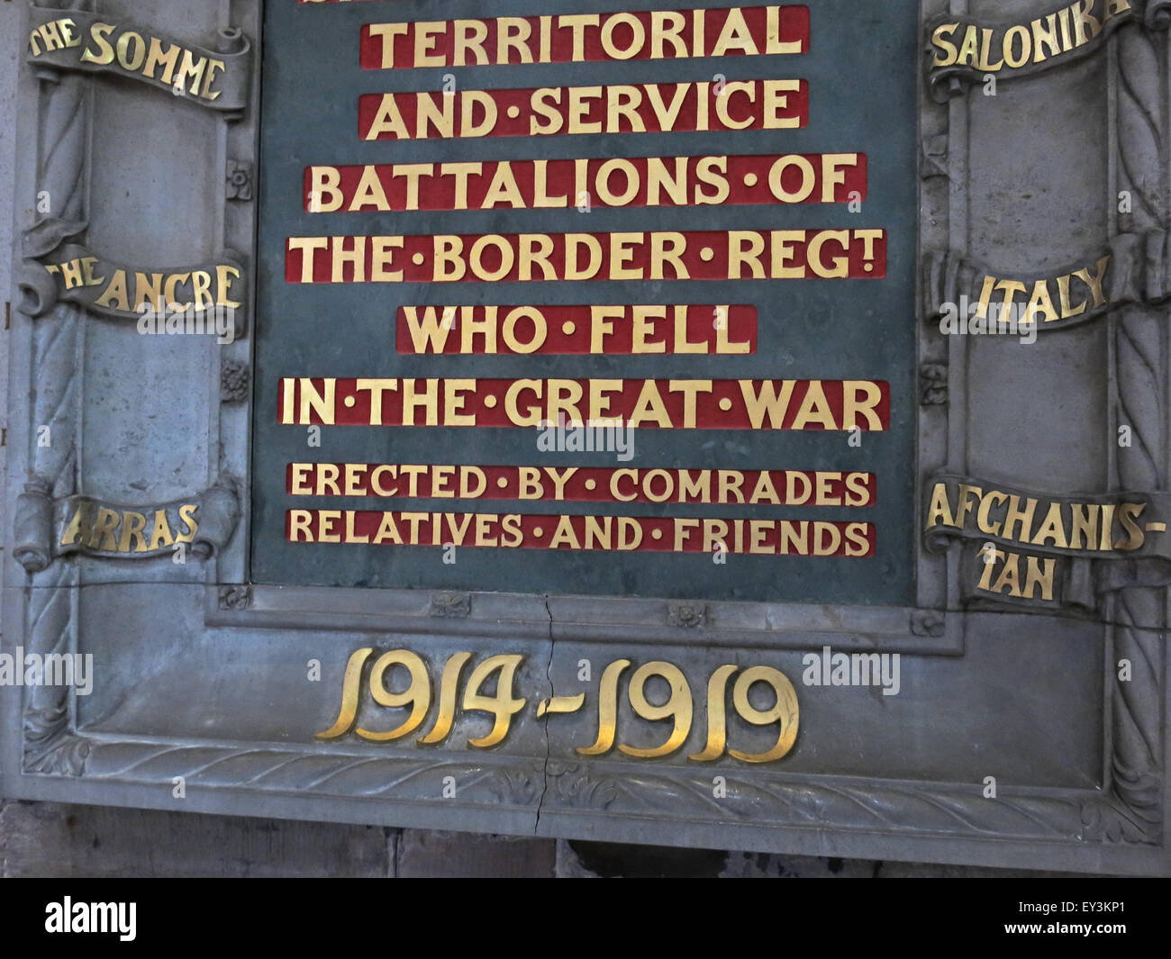 Memoriale di pietra nella Cattedrale di Carlisle, 1914-1919, Cumbria, England, Regno Unito Foto Stock