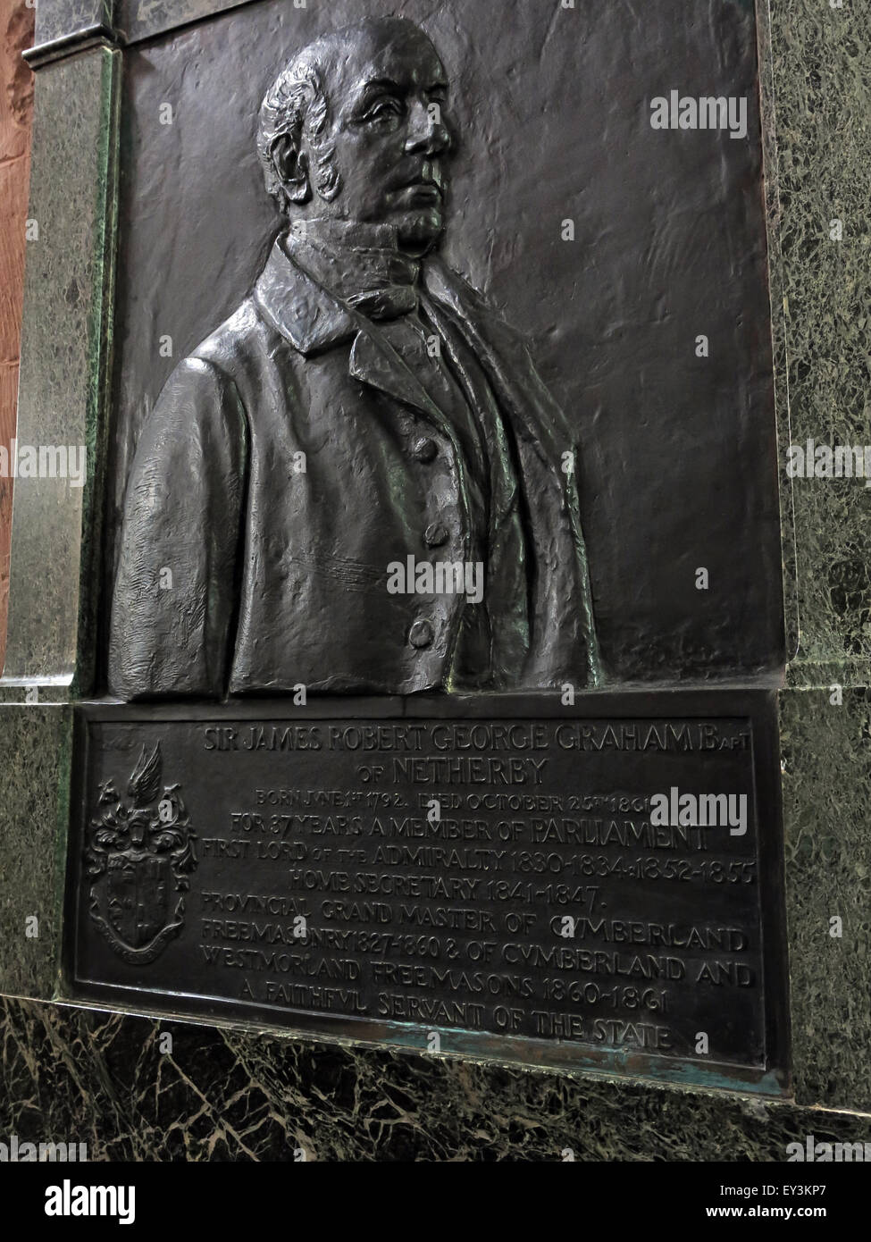 1860, Sir James Graham, di John Tweed, presso la Cattedrale di Carlisle, Castle Street, Cumbria, Inghilterra, Regno Unito, CA3 8TZ Foto Stock