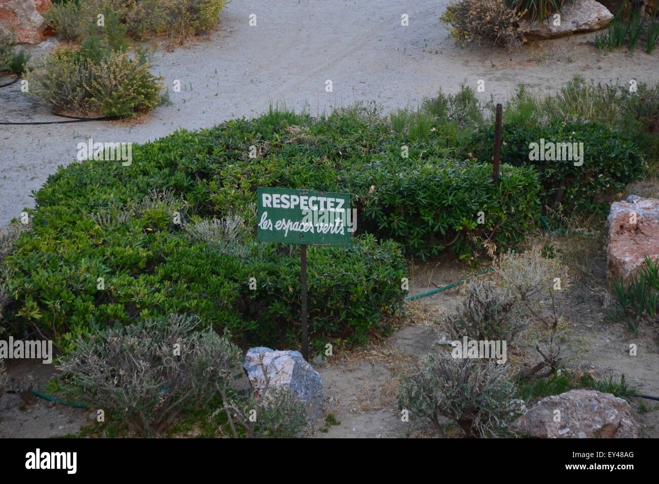 Un giardino residenziale in una località di mare in Roussillon, nel sud della Francia Foto Stock