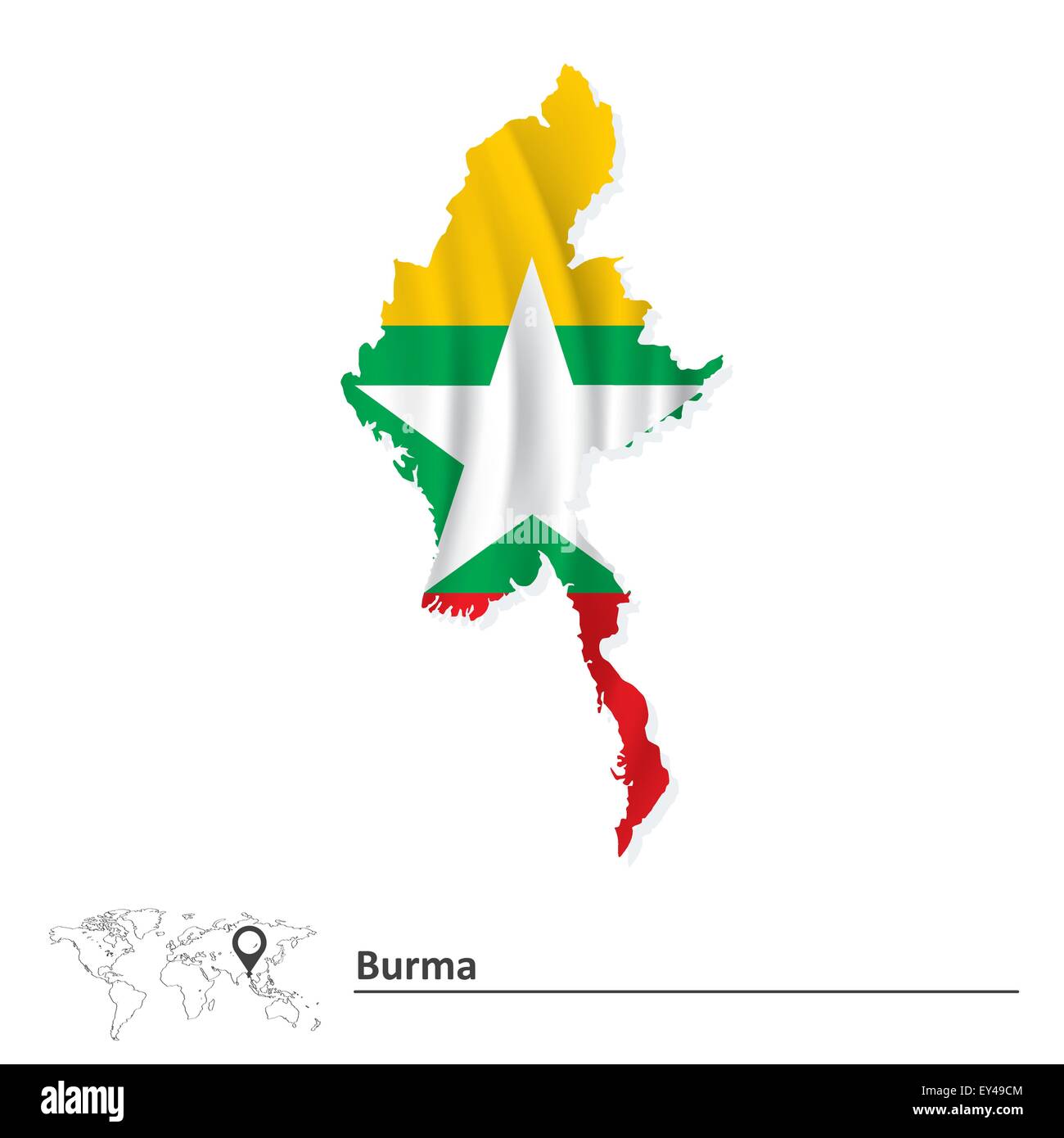 Mappa della Birmania con bandiera - illustrazione vettoriale Illustrazione Vettoriale