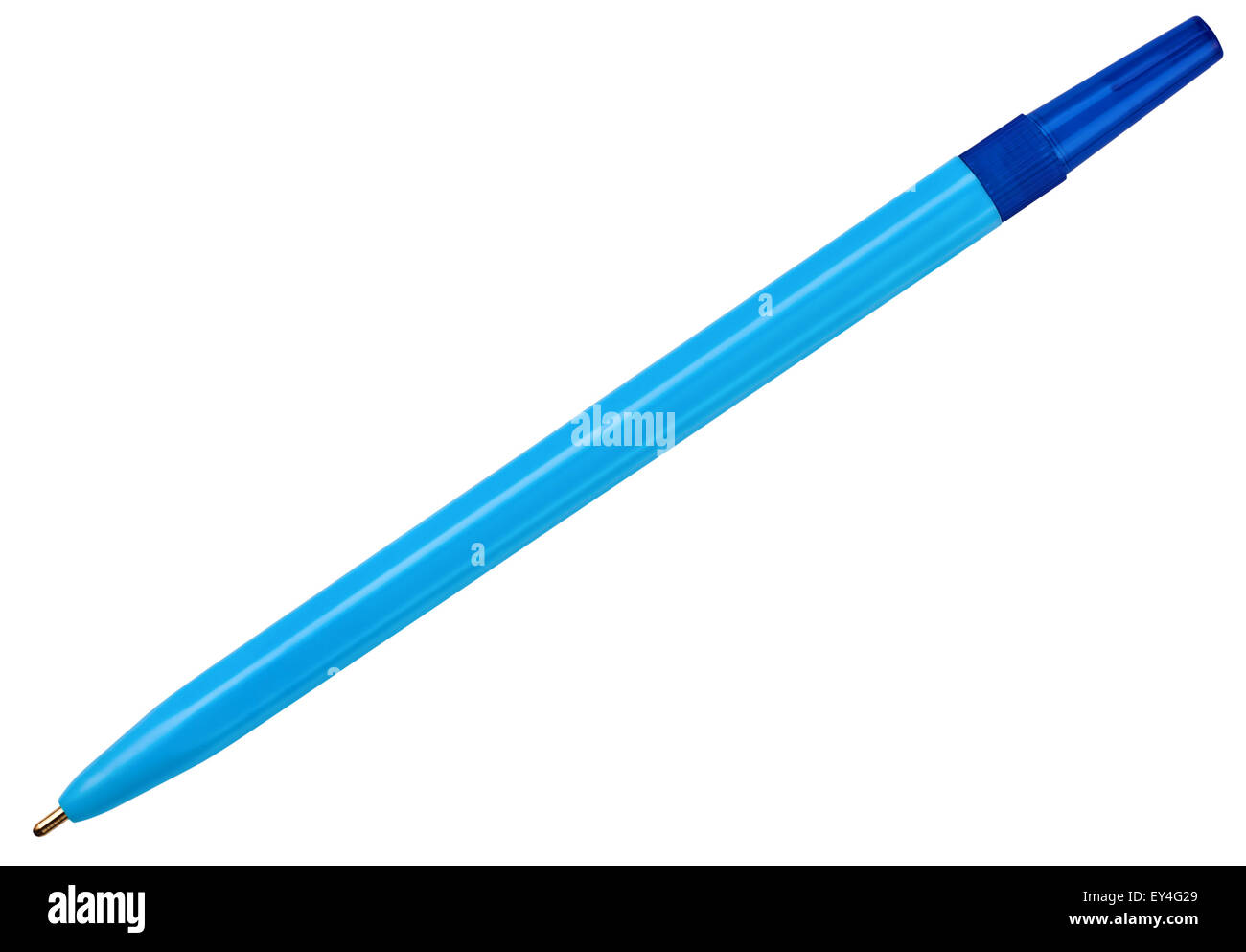 Penna a sfera, linea di disegno con inchiostro blu su carta bianca, vista  ravvicinata