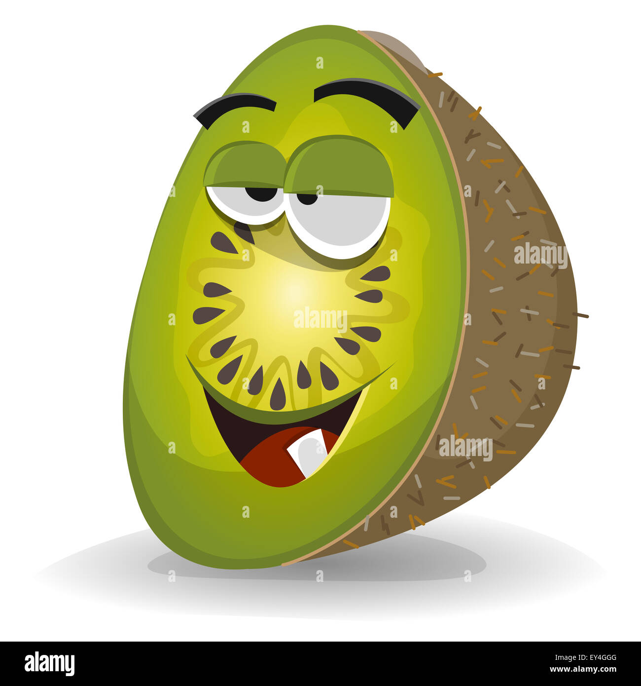 Illustrazione di un divertente happy cartoon kiwi carattere, succosa e appetitosa, sorridente e allegro Foto Stock