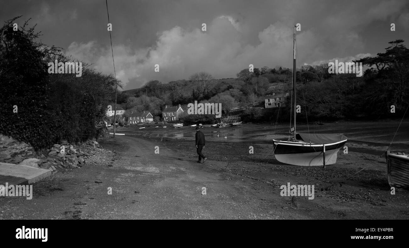 Coombe Kea Beach a bassa marea Foto Stock