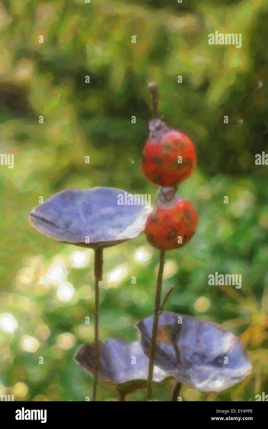 Giardino decorazioni su un verde dello sfondo da sogno - arte digitale illustrazioni Foto Stock