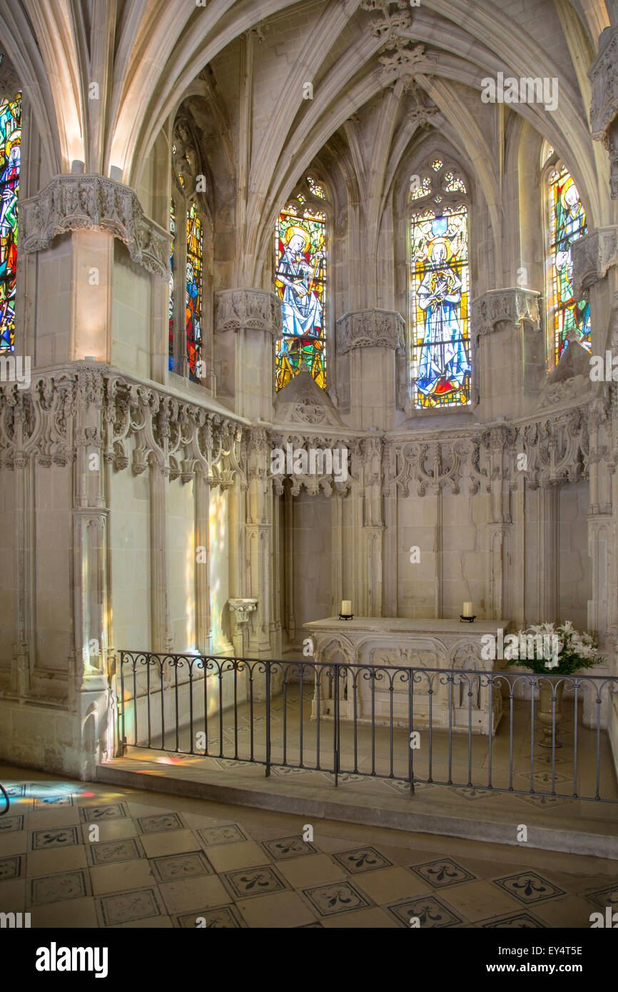 Interno della cappella Saint Hubert - recinto di Leonardo da Vinci, Chateau Amboise, Loire-et-Indre Centre, in Francia Foto Stock