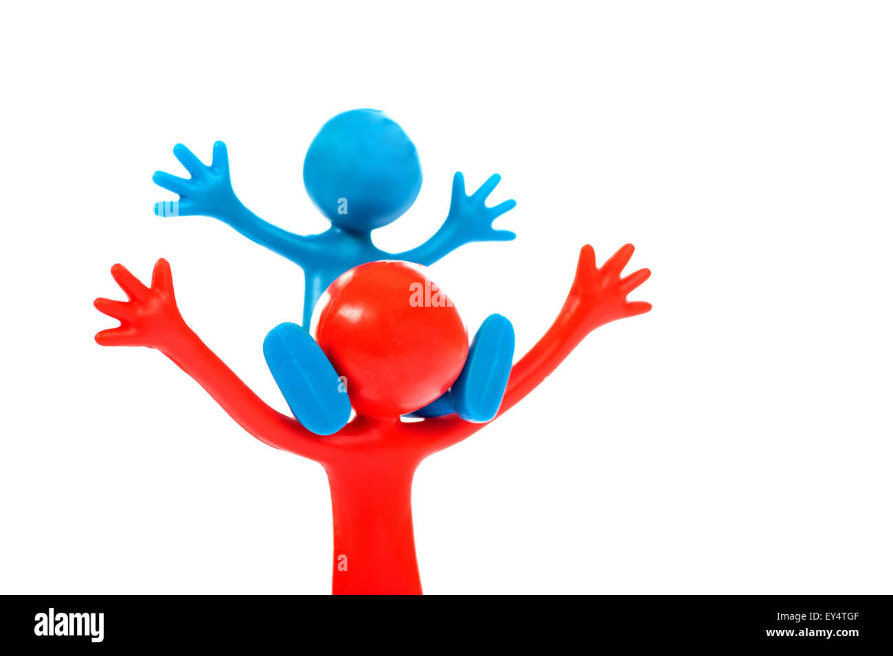 Il rosso uomo sorridente e figlio di colore blu Foto Stock