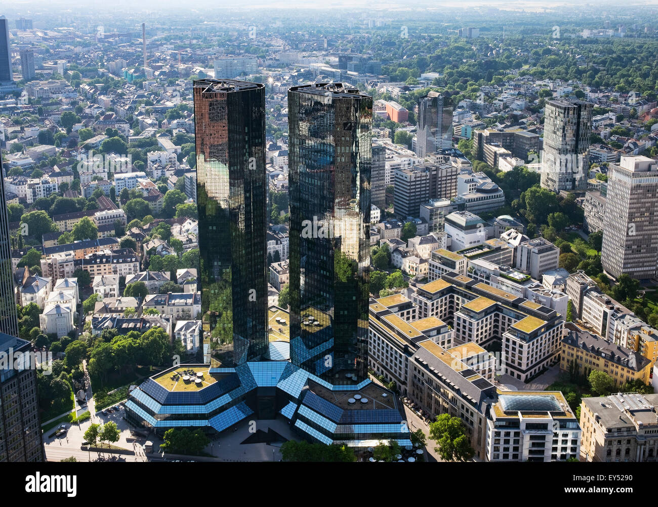 Torri gemelle della Deutsche Bank, la vista dalla torre principale, Frankfurt am Main, Hesse, Germania Foto Stock