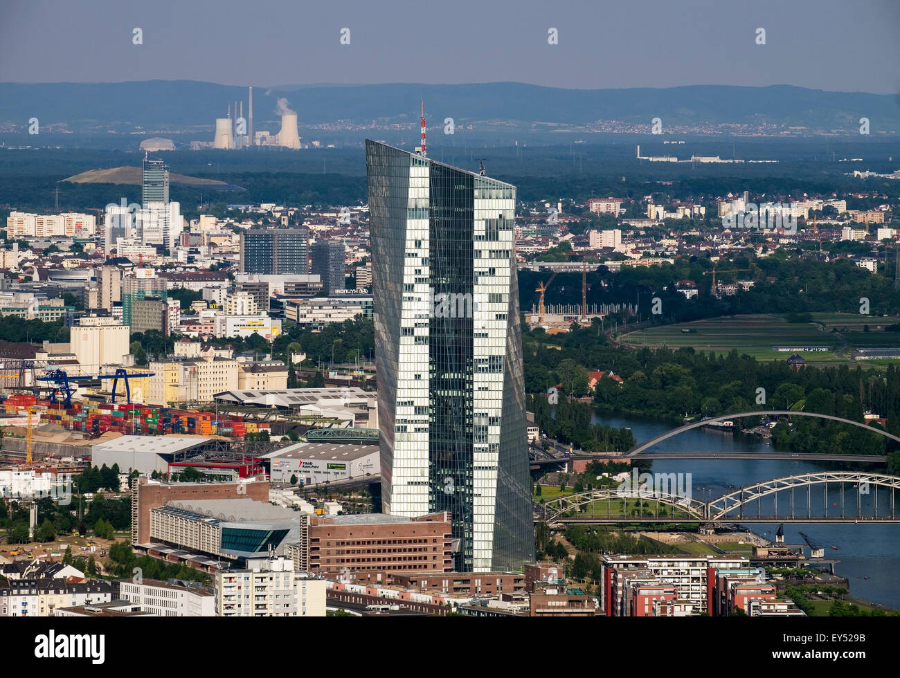 Nuova Banca centrale europea BCE, vista dalla torre principale, Frankfurt am Main, Hesse, Germania Foto Stock