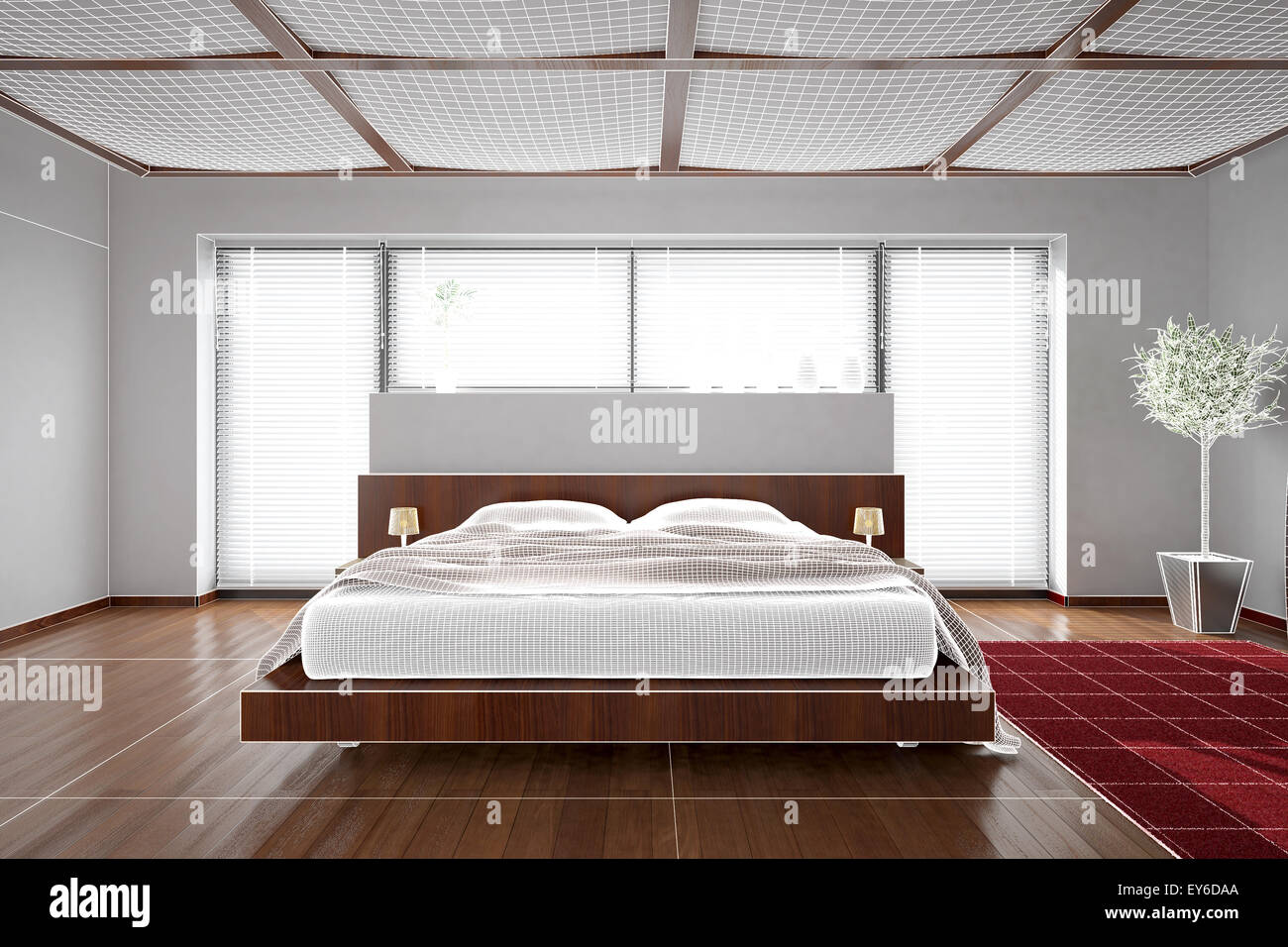 3D Interni rendering di una moderna camera da letto Foto Stock
