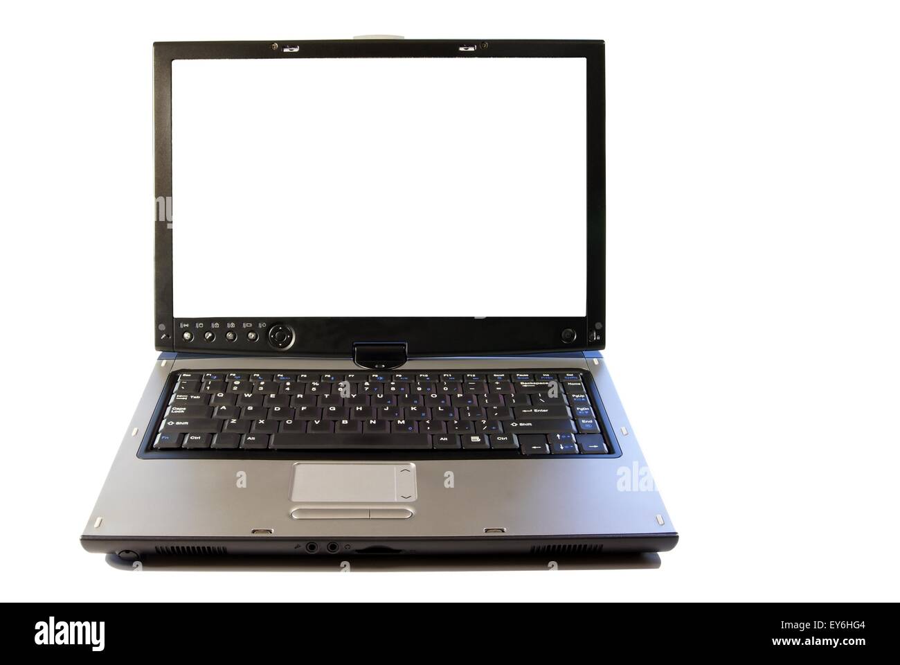 Tablet PC convertibile, notebook, computer portatile. Isolato su bianco con bianco sullo schermo del monitor. Foto Stock