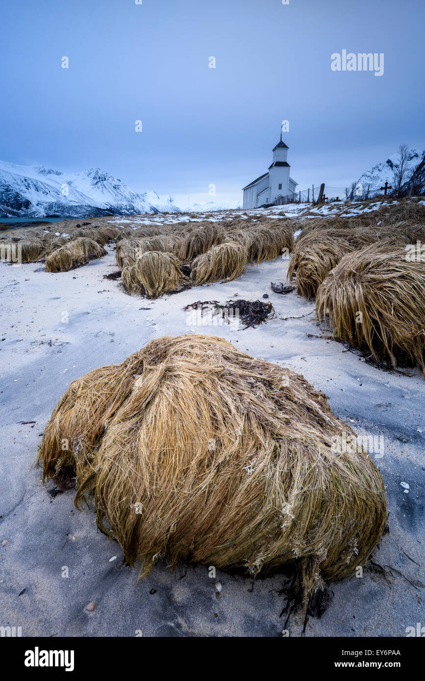 La Chiesa di Gimsøy, Isole Lofoten in Norvegia, Europa Foto Stock