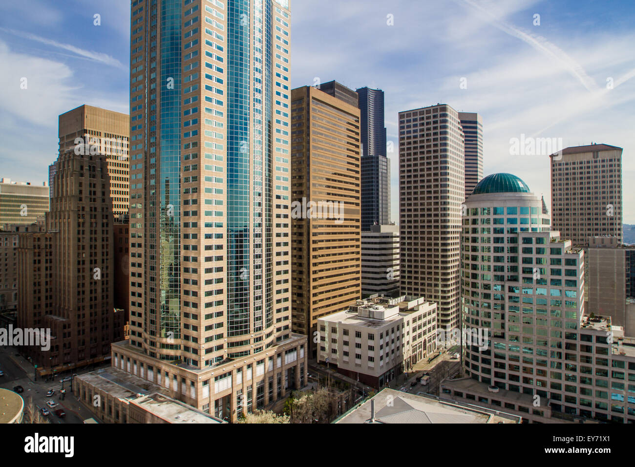 Il centro cittadino di Seattle in una giornata di sole. Foto Stock