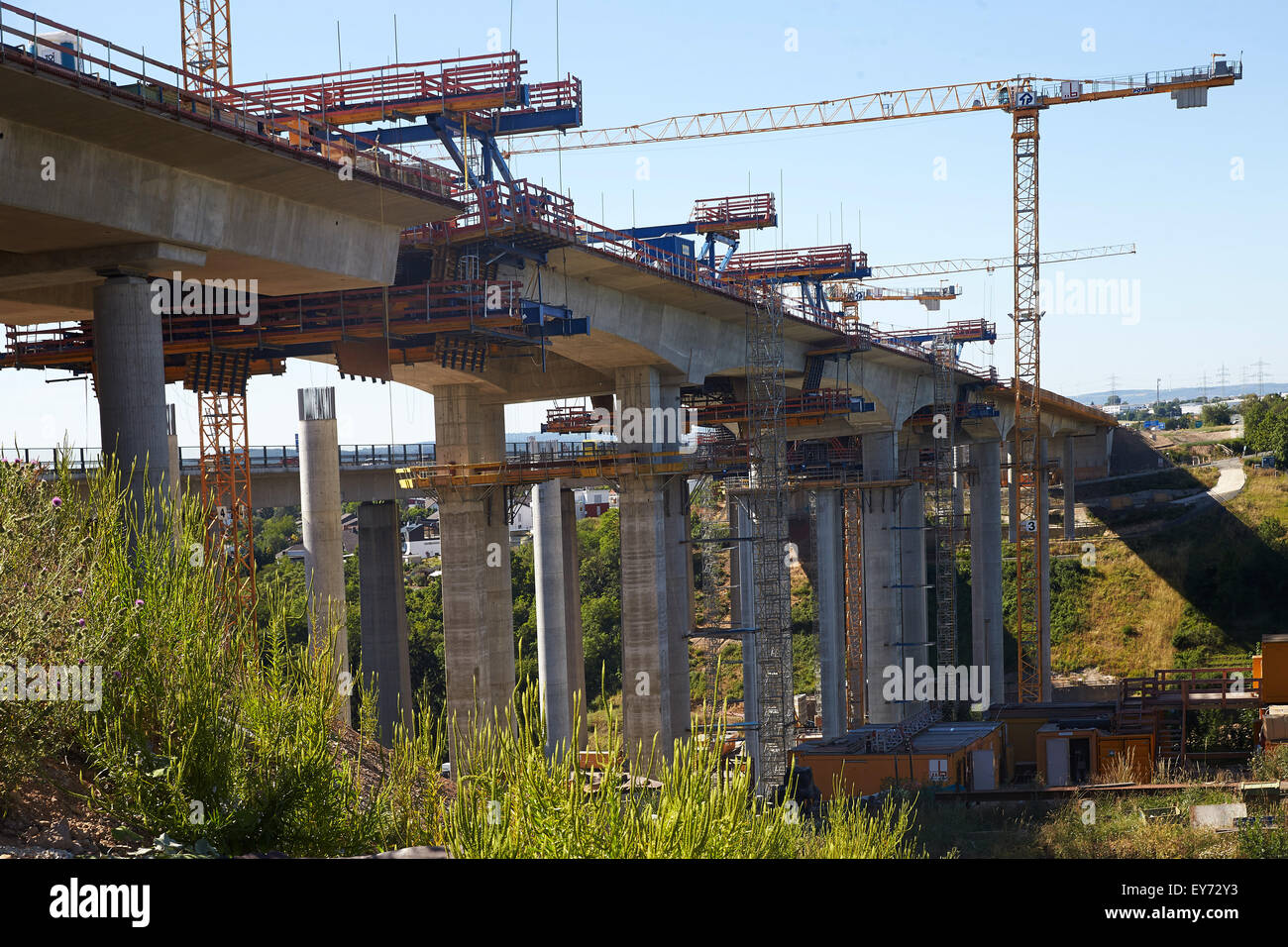 Costruzione di ponti del Lahntalbrücke dell'autostrada A3, vicino a Limburg, Renania-Palatinato, Germania Foto Stock