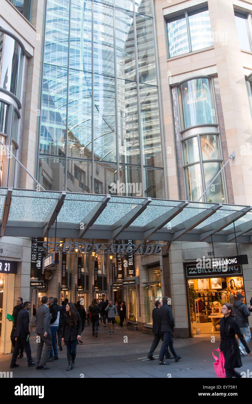 Sydney retail arcade e area dello shopping in Pitt Street, il centro cittadino di Sydney, Australia Foto Stock