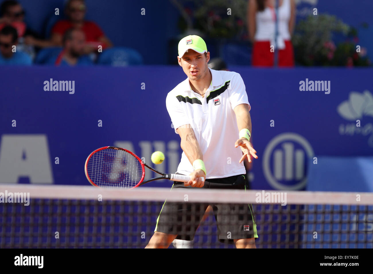 Umag, Croazia. 23 Luglio, 2015. (Serbia) Dusan Lajovic durante il match singles Thiem v Lajovic al ATP 26 Konzum Croatia Open torneo di Stadion Stella Maris, sulla luglio 23, 2015 a Umag. Credito: Andrea Spinelli/Alamy Live News Foto Stock