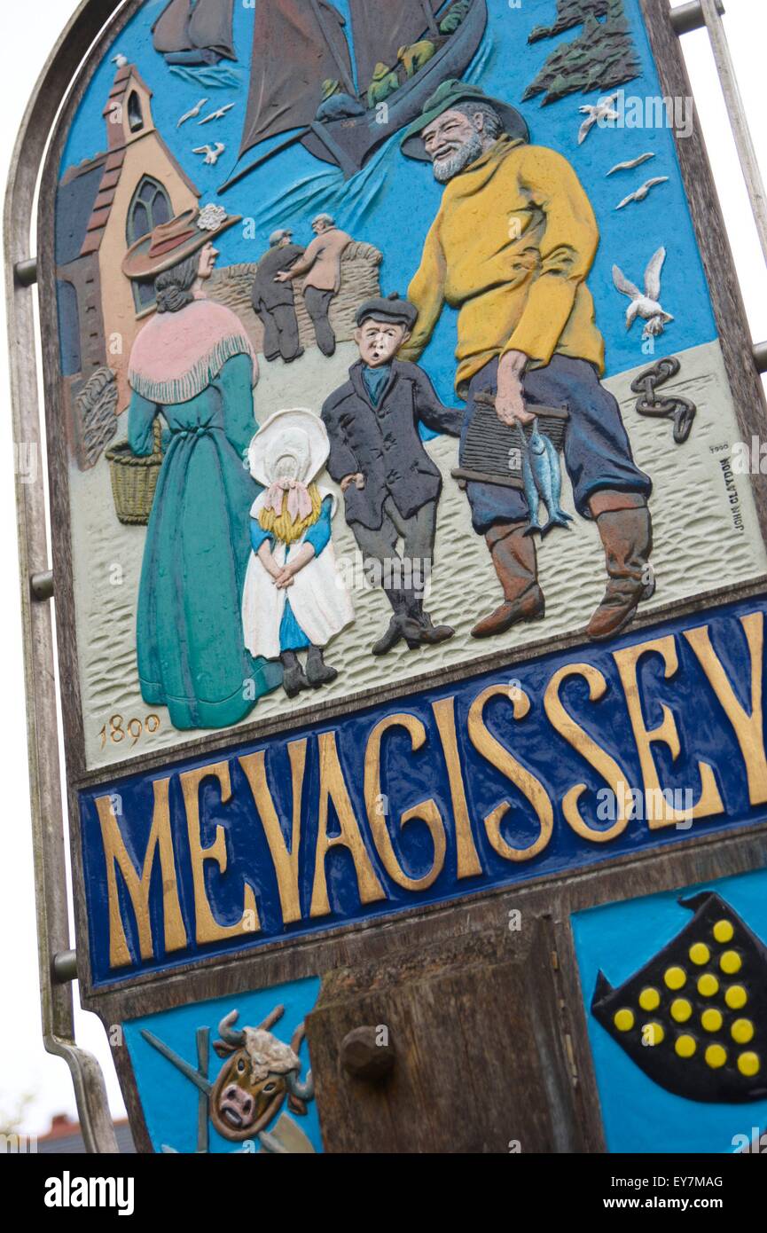 Mevagissey segno, Cornwall, Inghilterra, Regno Unito. Foto Stock