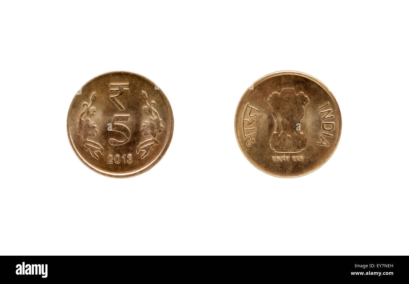 Cinque Rupia Indiana coin Foto Stock