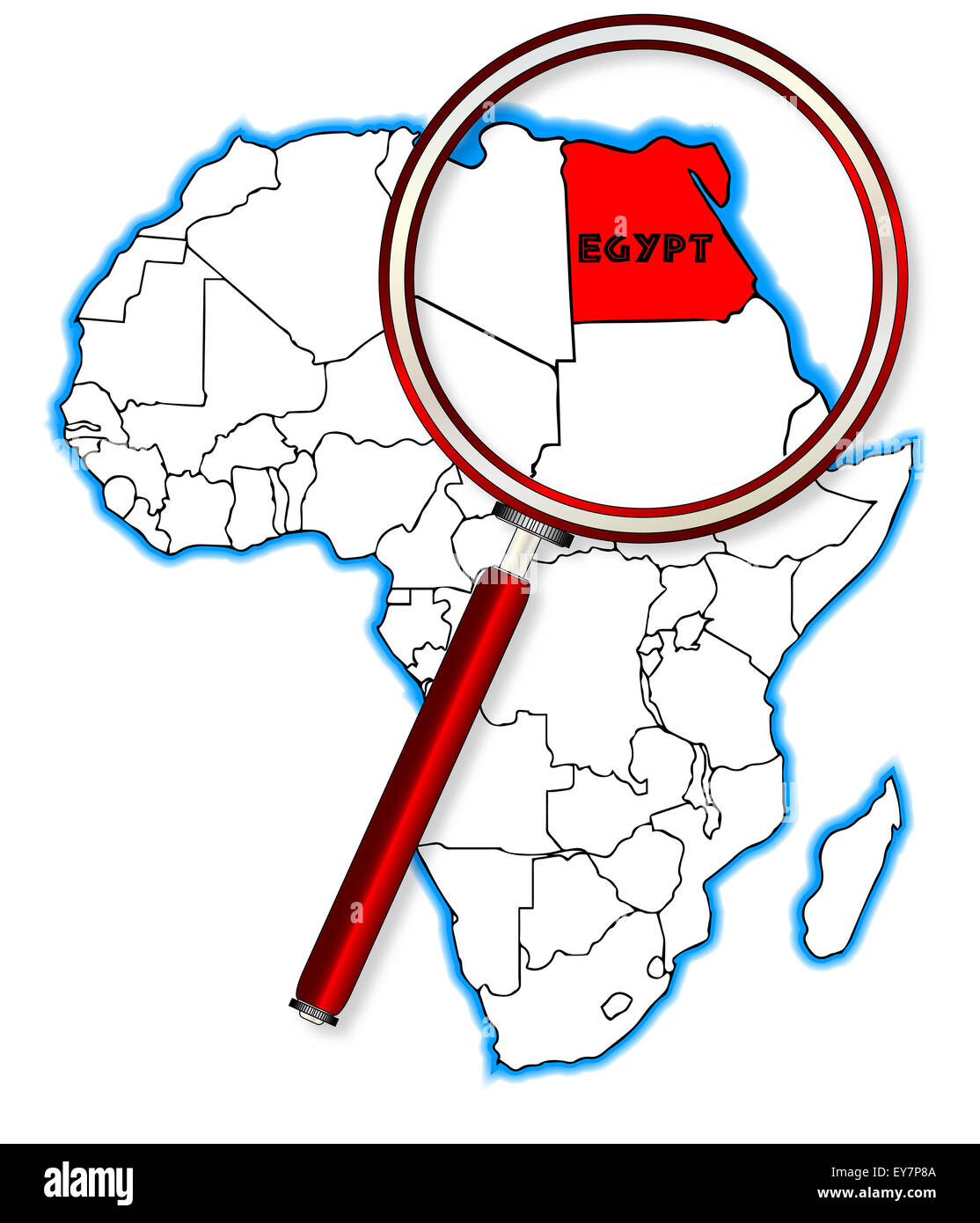 Egitto delineare inset in una mappa di Africa su uno sfondo bianco Foto Stock