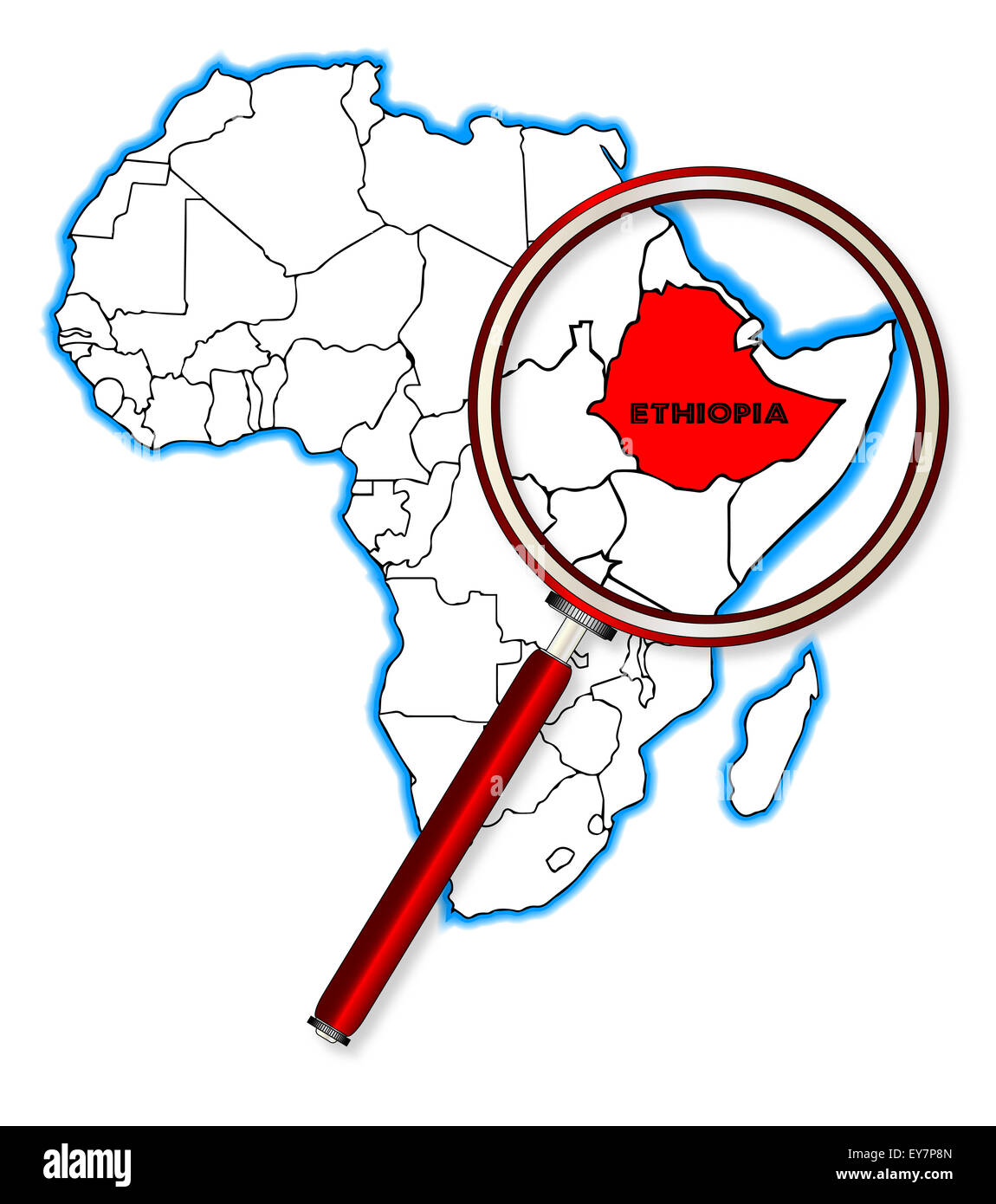 Etiopia delineare inset in una mappa di Africa su uno sfondo bianco Foto Stock
