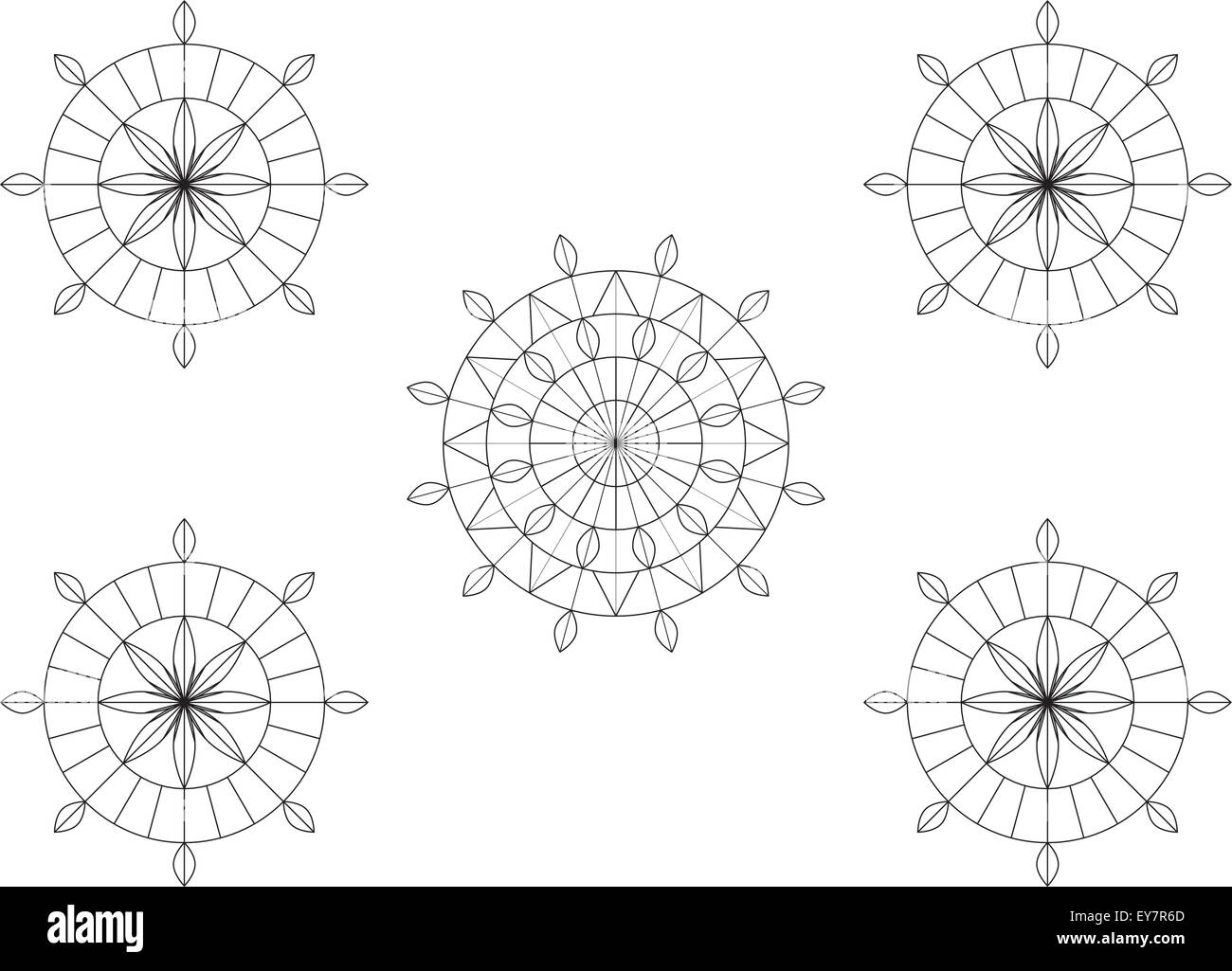 Completamente modificabile tradizionale design geometrico delineare con nessun colore di riempimento. Un design ideale per rendere rangoli stencil. Illustrazione Vettoriale