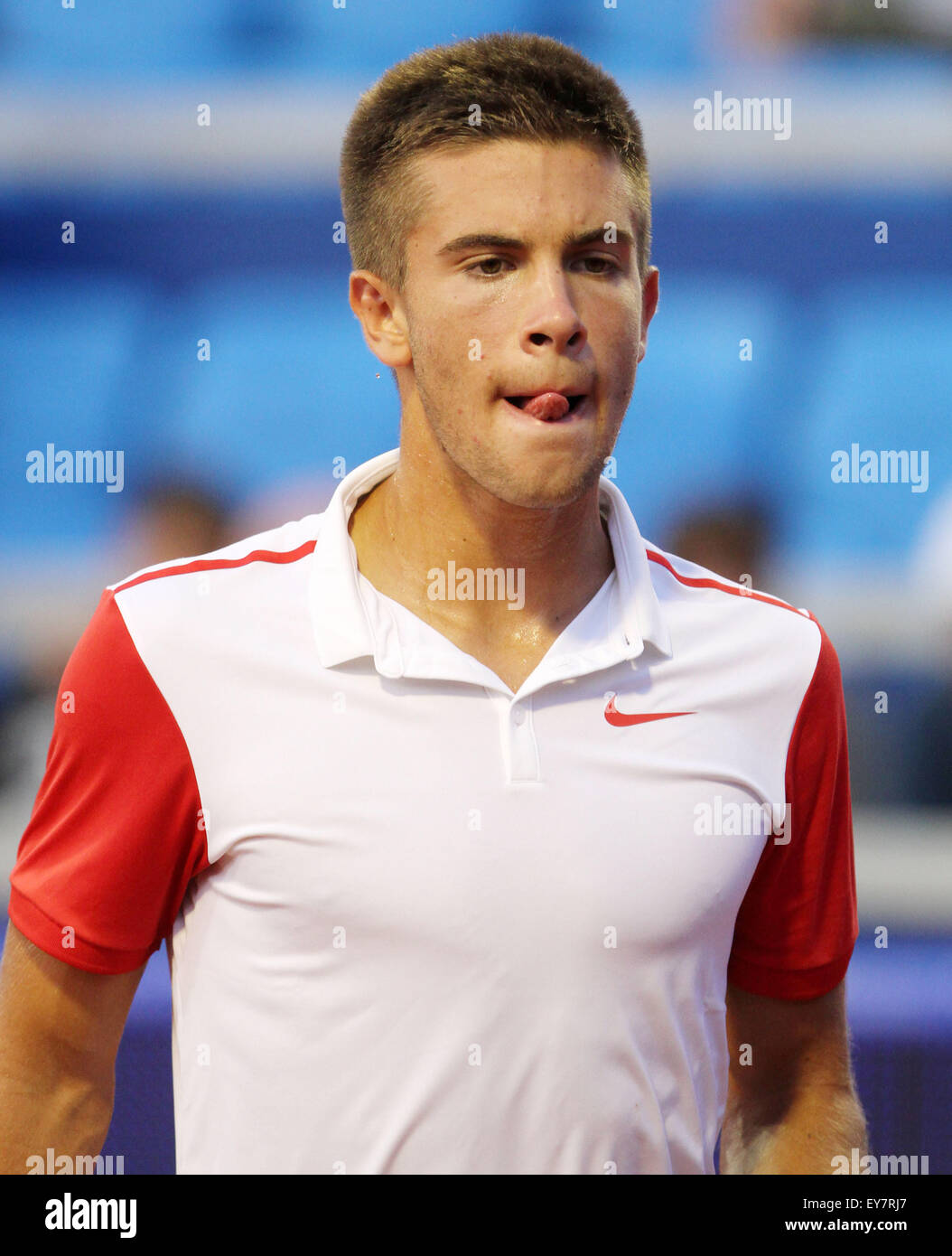 Umag, Croazia. 23 Luglio, 2015. (Croazia) Borna Coric durante il match singles Coric v Bedene in ATP 26 Konzum Croatia Open torneo di Stadion Stella Maris, sulla luglio 23, 2015 a Umag. Credito: Andrea Spinelli/Alamy Live News Foto Stock