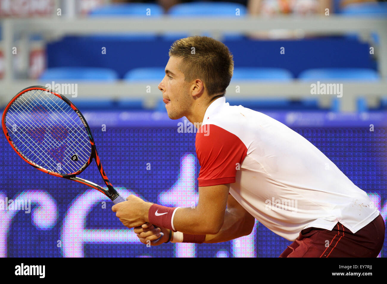 Umag, Croazia. 23 Luglio, 2015. (Croazia) Borna Coric durante il match singles Coric v Bedene in ATP 26 Konzum Croatia Open torneo di Stadion Stella Maris, sulla luglio 23, 2015 a Umag. Credito: Andrea Spinelli/Alamy Live News Foto Stock