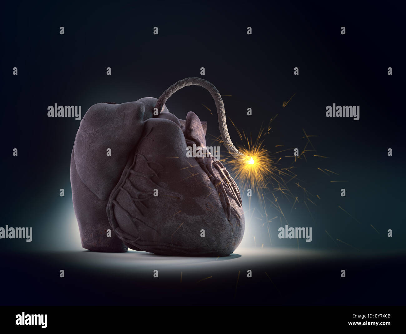 Cuore 'bomba' con un fusibile di lit - Malattie cardiovascolari concept Foto Stock