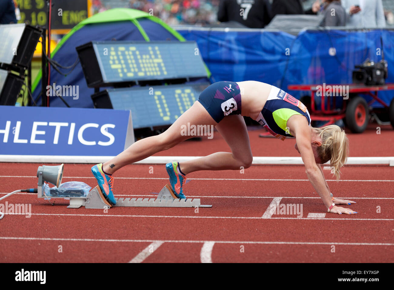 Eilidh bambino Donne 400m Ostacoli Finale 2014 Sainsbury's del Campionato Britannico Birmingham Alexander Stadium Regno Unito Foto Stock