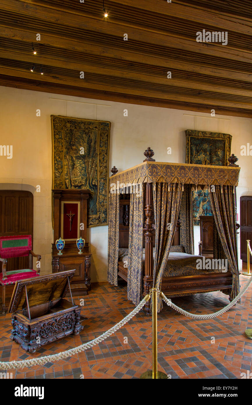 Il re Enrico II la camera da letto al Chateau d'Amboise, Amboise, Indre-et-Loire, centro, Francia Foto Stock