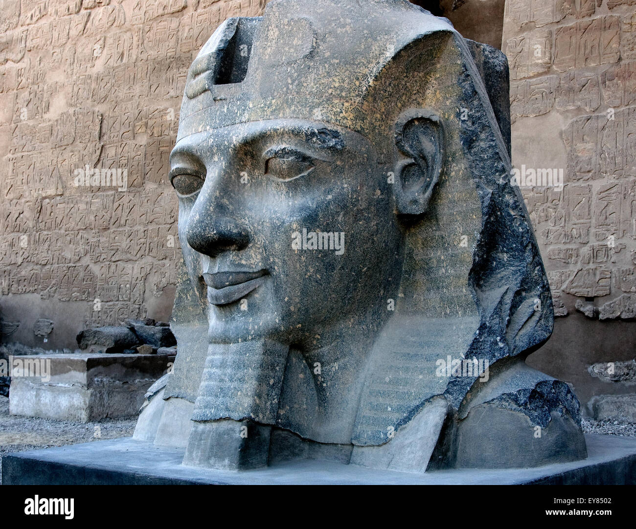 Luxor, Egitto. Tempio di Luxor: la grande testa del faraone Ramses II il Grande (1303-1212 a.C.) Foto Stock