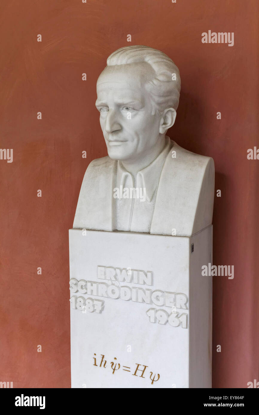 Busto del fisico austriaco e il Premio Nobel Erwin Schrödinger, cortile porticato dell'Università di Vienna, Ringstraße Foto Stock