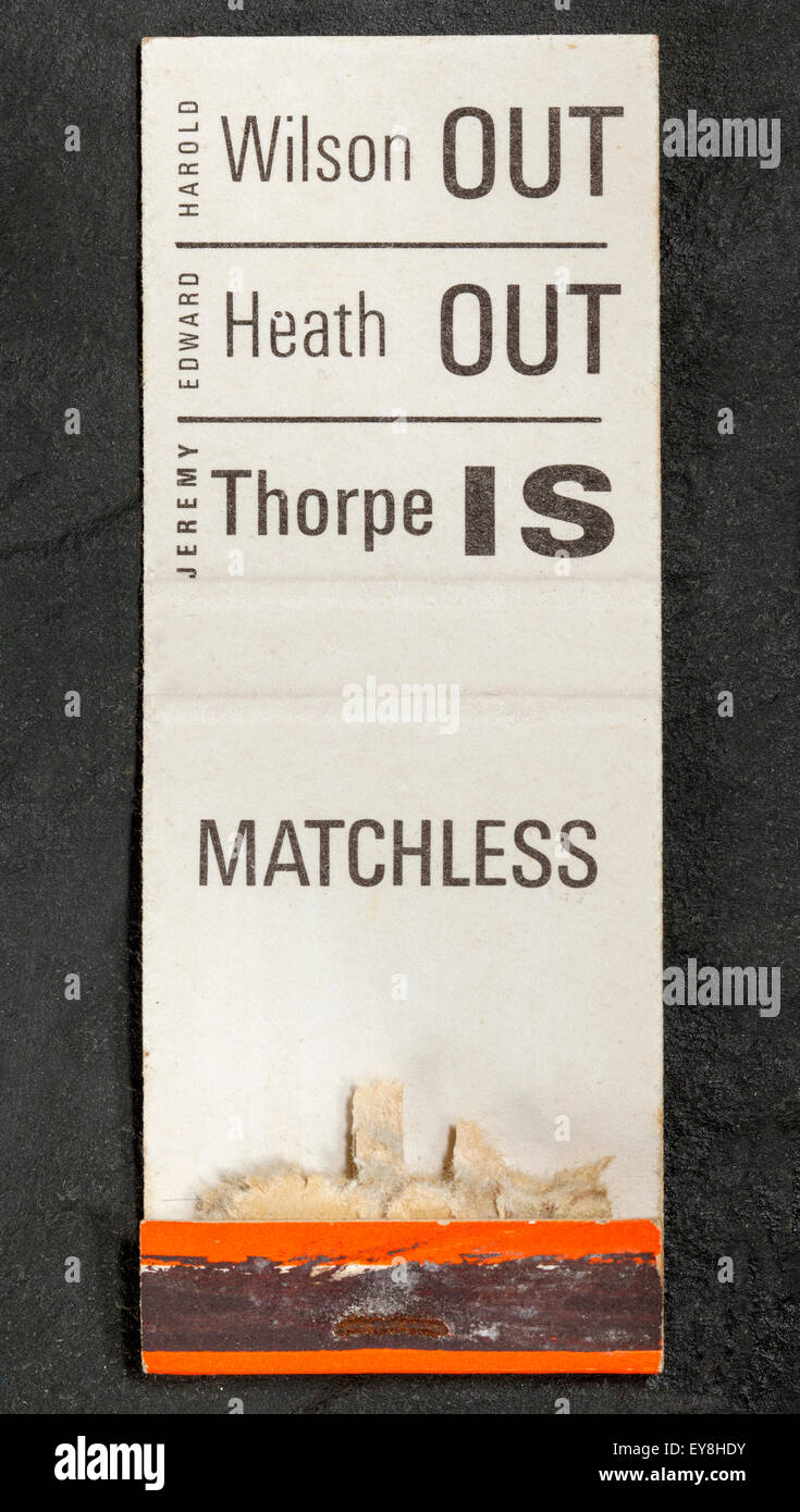 Jeremy Thorpe e parte liberale Matchbook promozionali Foto Stock