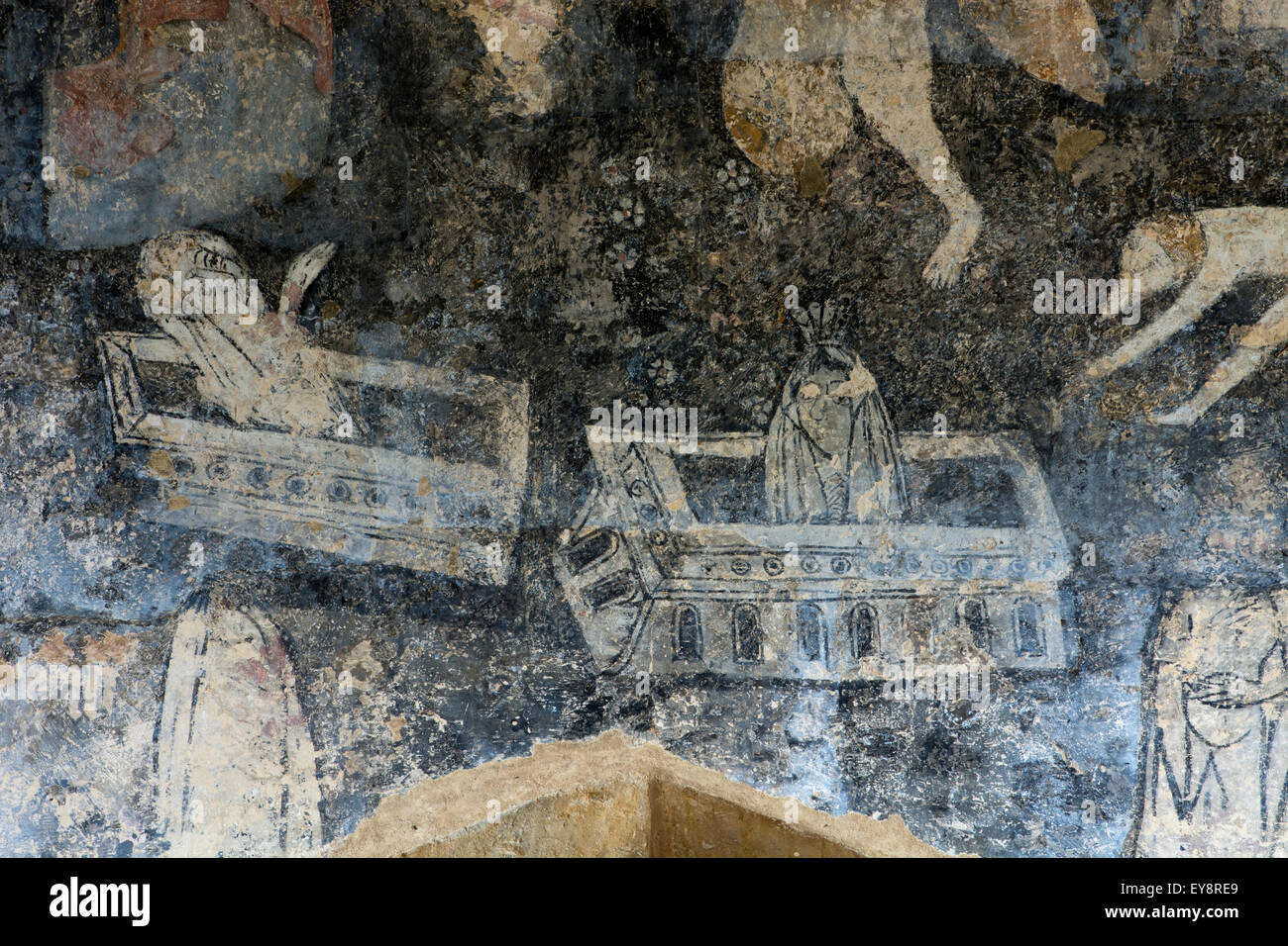 Il Giudizio Universale dipinto murale dettaglio, Chiesa di S. Giovanni Battista, Hornton, Oxfordshire, England, Regno Unito Foto Stock