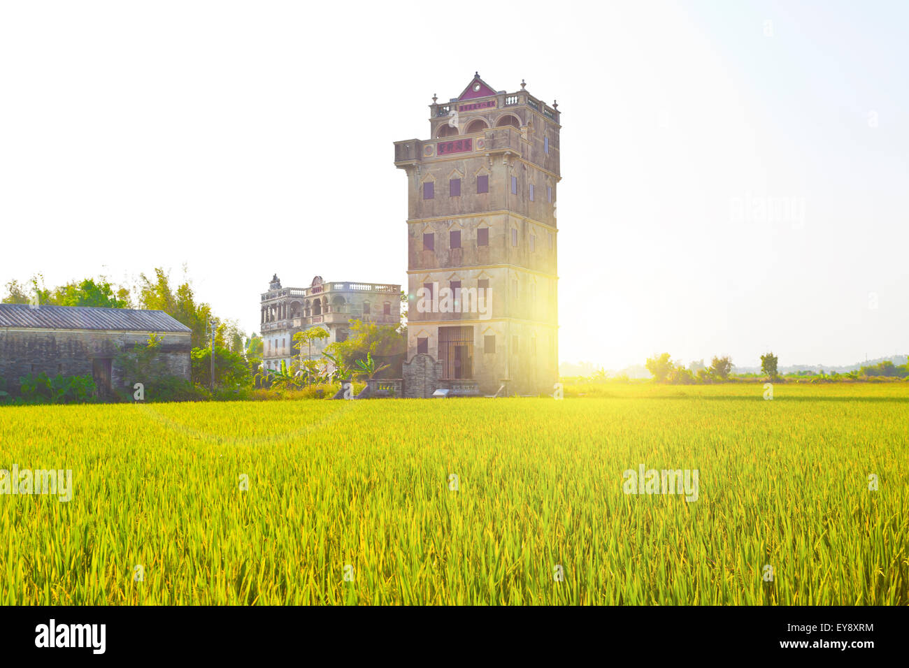 Del Kaiping Diaolou case nel Guangdong, Cina al tramonto Foto Stock