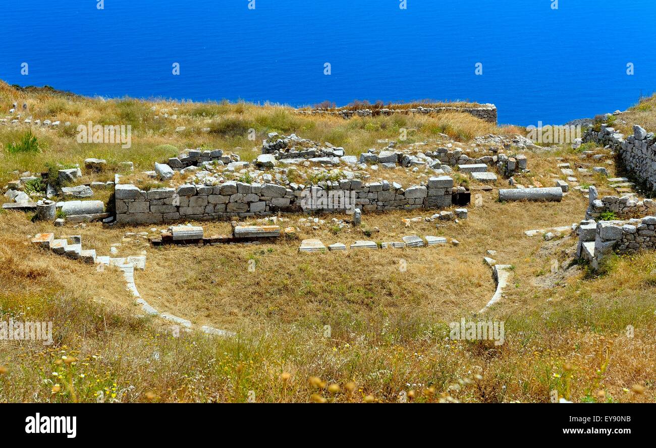 I resti dell antica Thira sul monte messa vouno Kamari,Santorini, Grecia Foto Stock