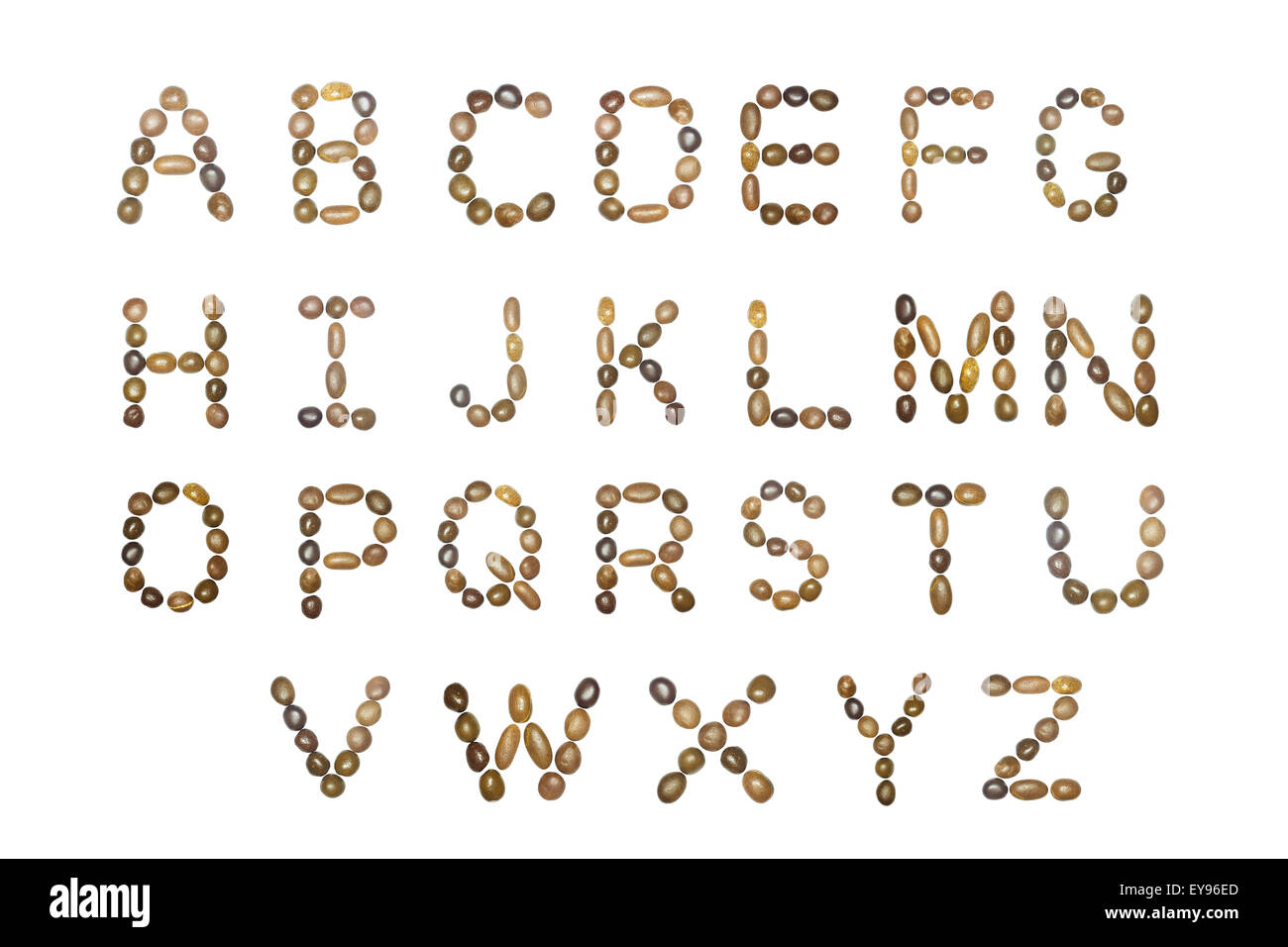 Raccolta di lettere di pietre di mare close-up isolati su sfondo bianco Foto Stock