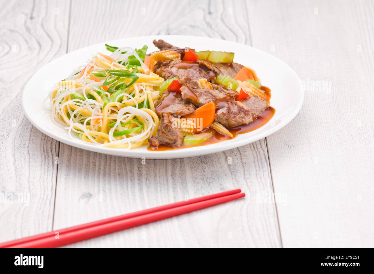 Sud Hongkong Cinese Cantonese con carne di manzo tagliatelle Foto Stock